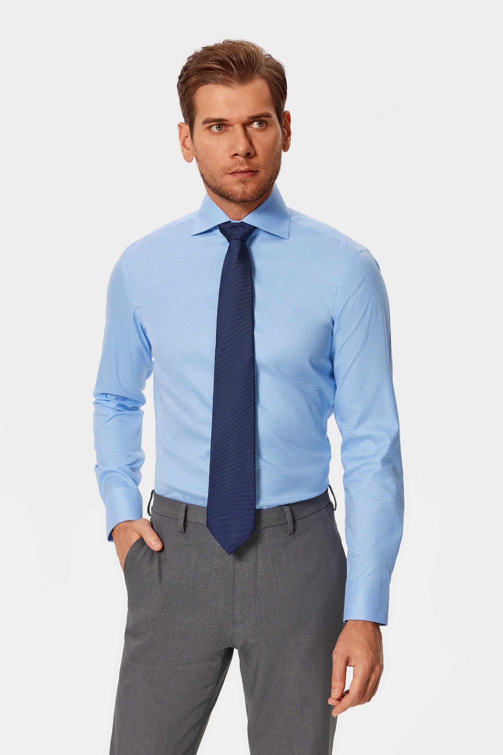 Gekko Gingham Blue Twill Non-Iron Shirt - Image 5