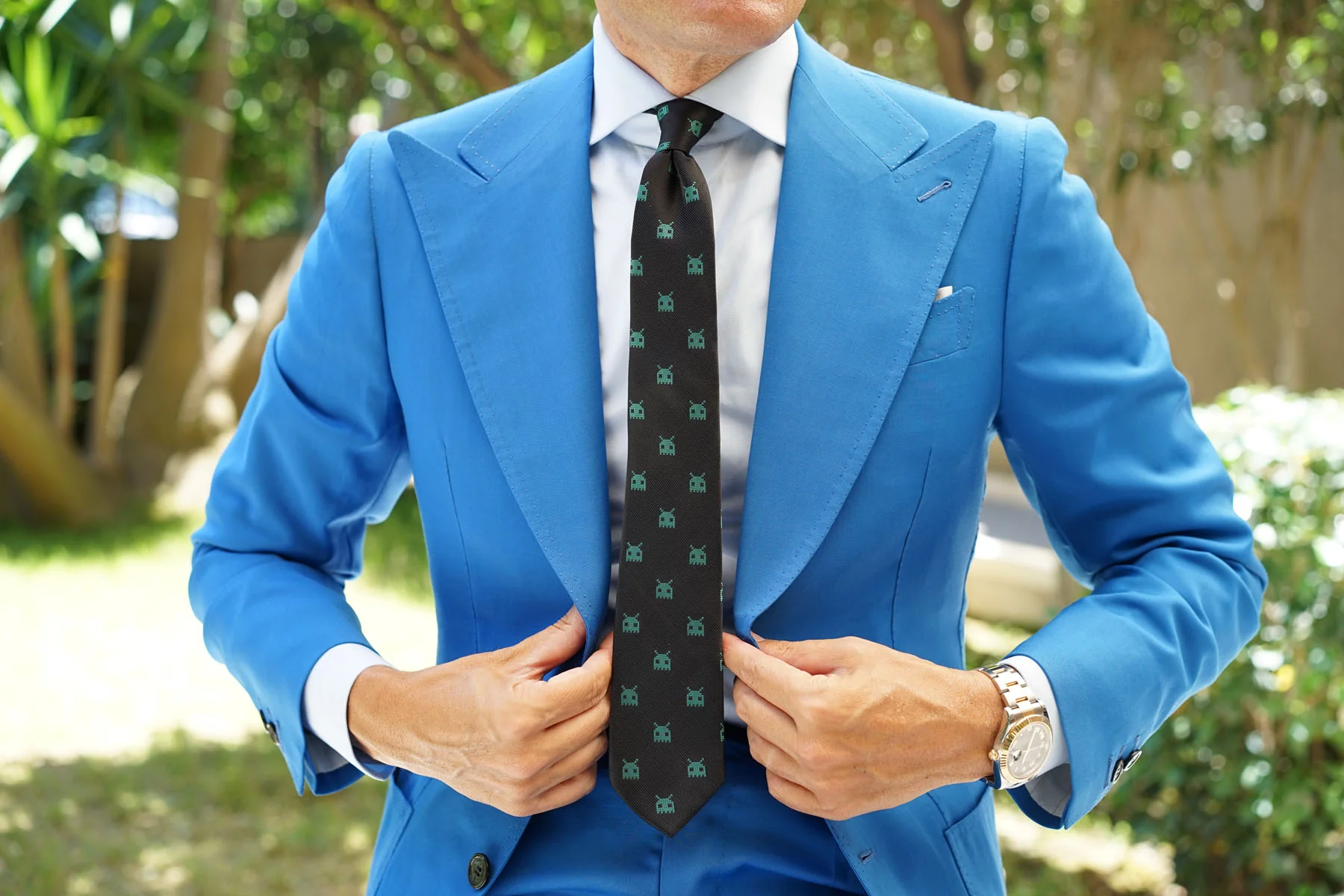 Green Pixel Creature Skinny Tie - Image 4