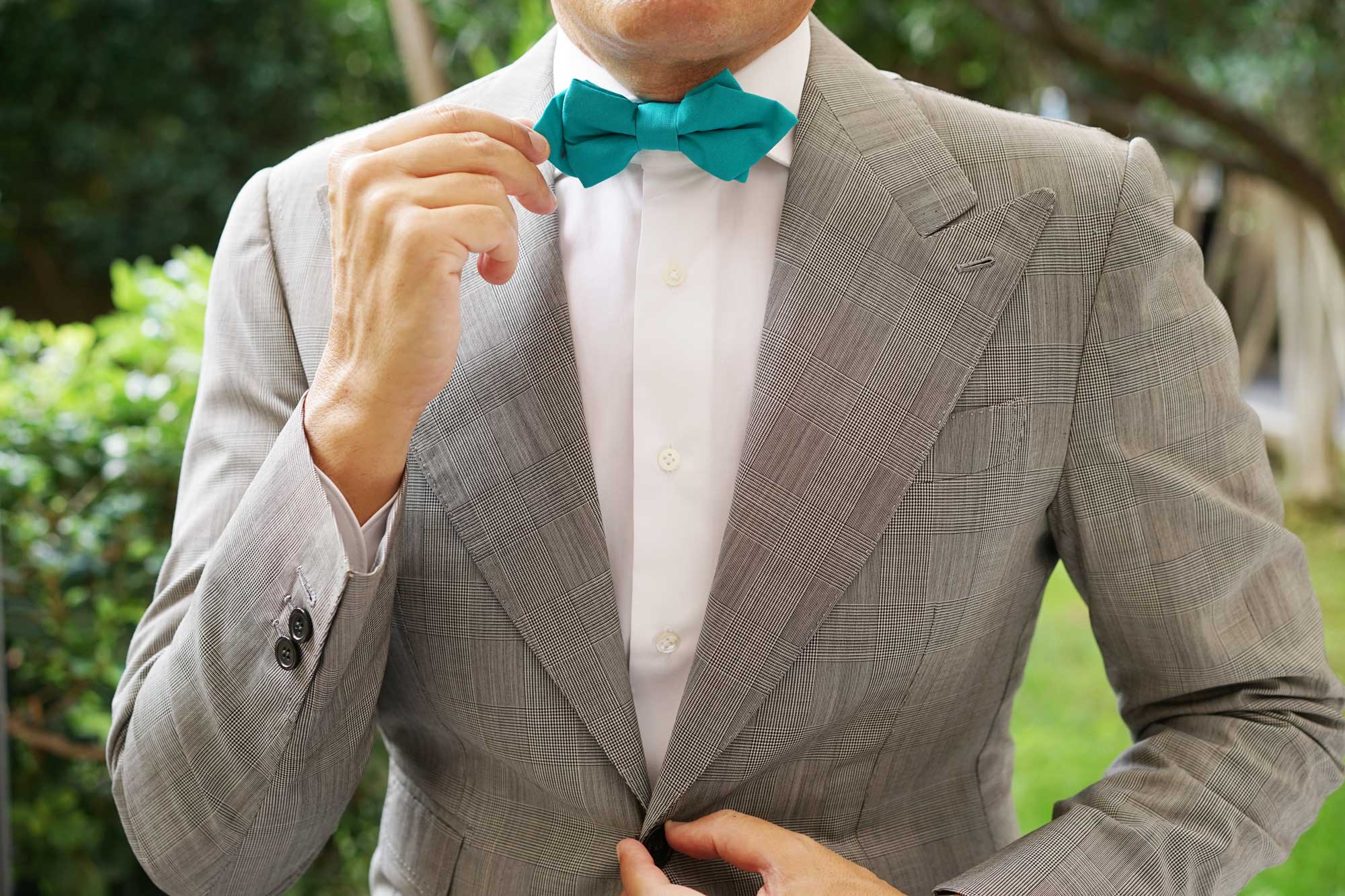 Green Teal Cotton Diamond Bow Tie - Image 5