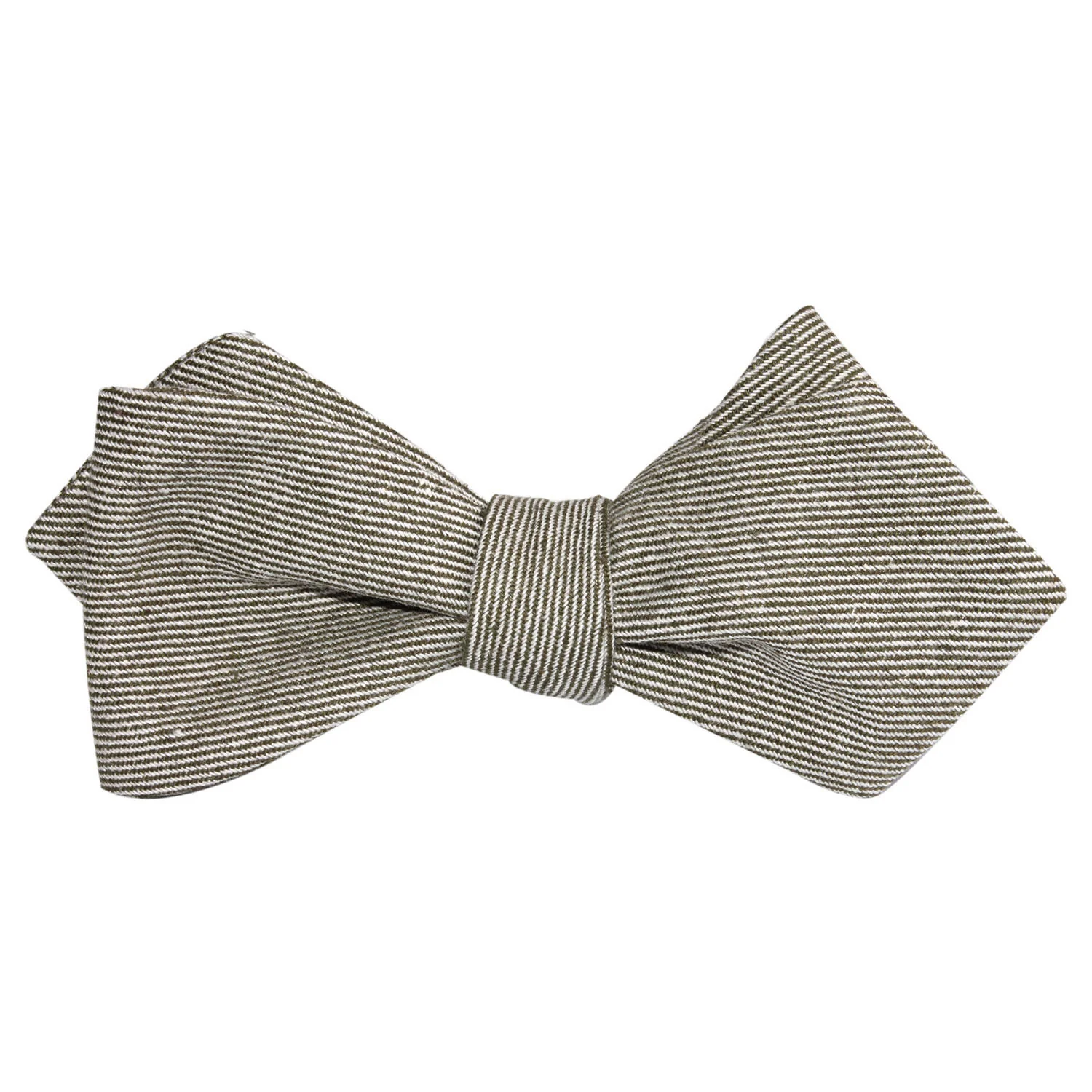 Green & White Twill Stripe Linen Self Tie Diamond Tip Bow Tie - Image 2