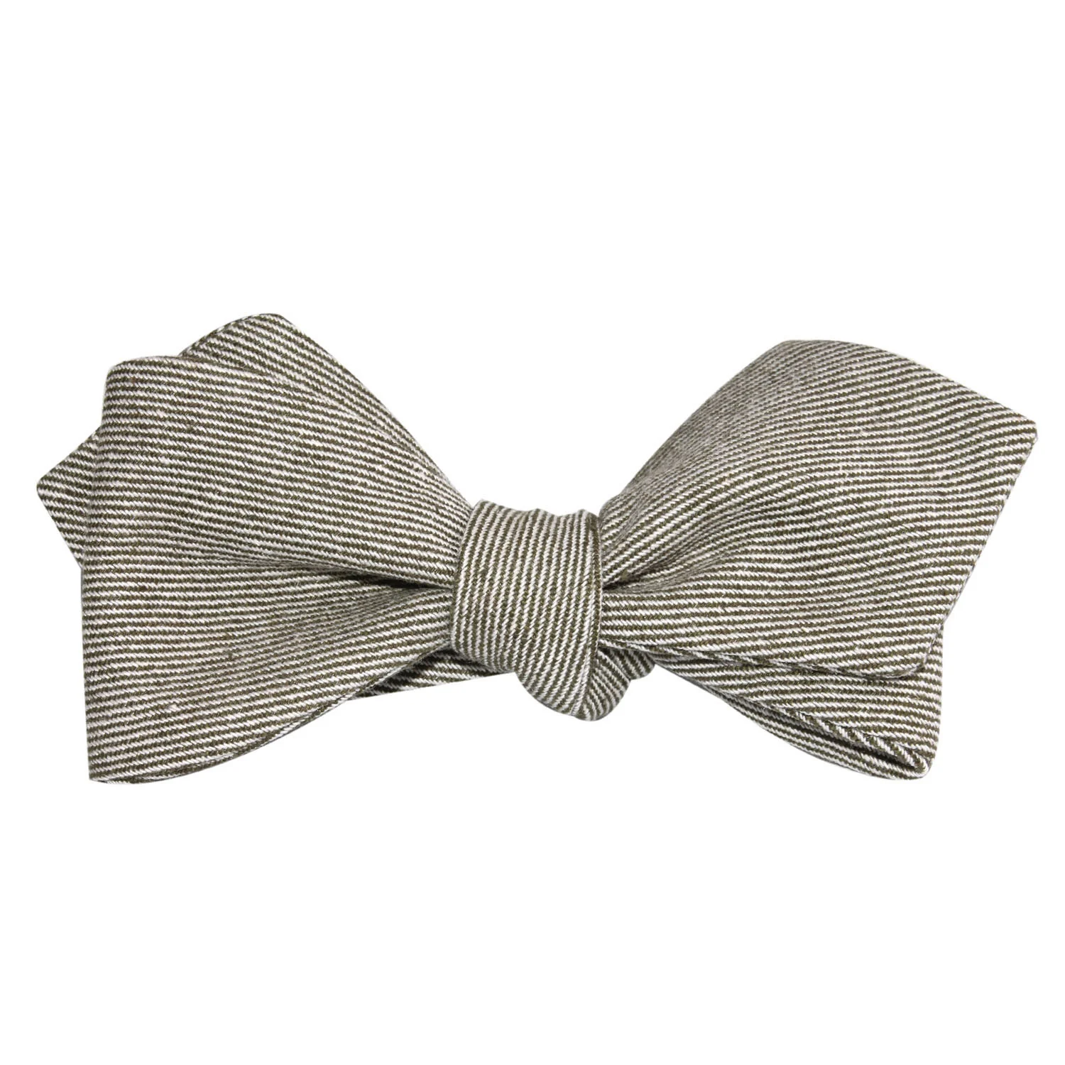 Green & White Twill Stripe Linen Self Tie Diamond Tip Bow Tie - Image 3