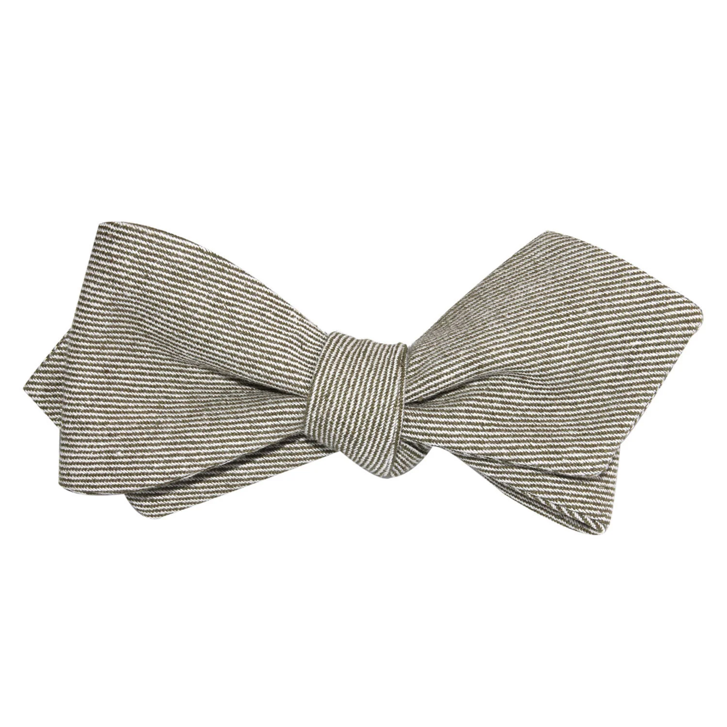 Green & White Twill Stripe Linen Self Tie Diamond Tip Bow Tie - Image 4