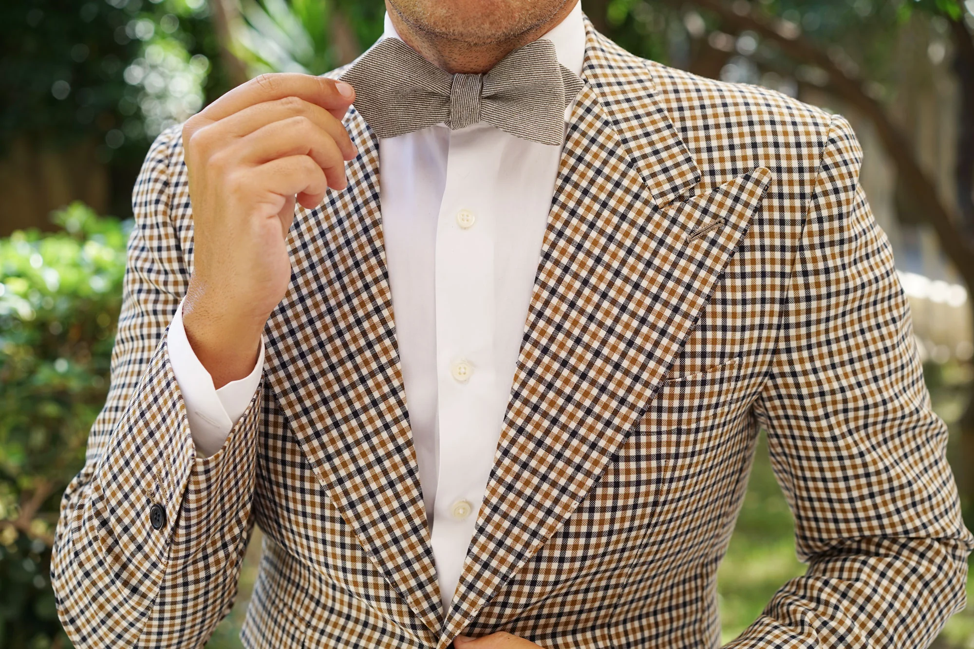 Green & White Twill Stripe Linen Self Tie Diamond Tip Bow Tie - Image 8
