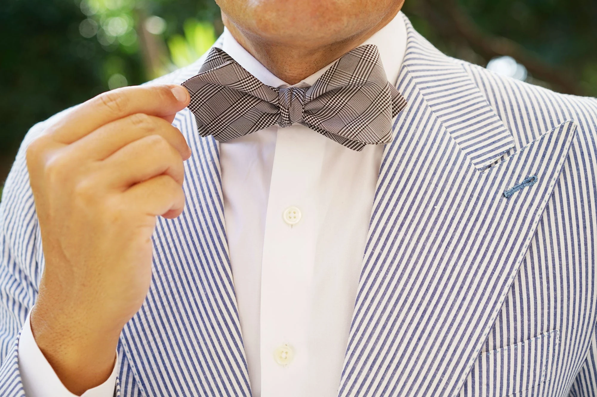 Grey Glen Plaid Self Tie Diamond Tip Bow Tie - Image 9