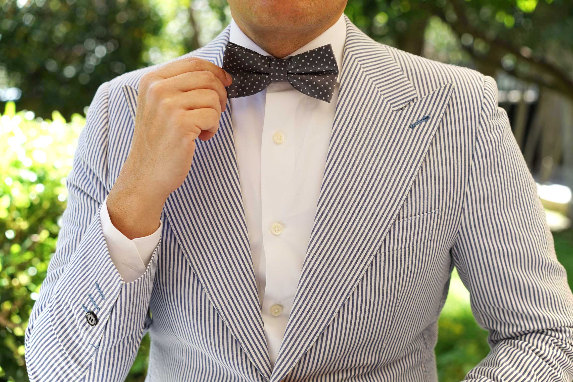 Grey Mini Polka Dots Bow Tie - Image 3