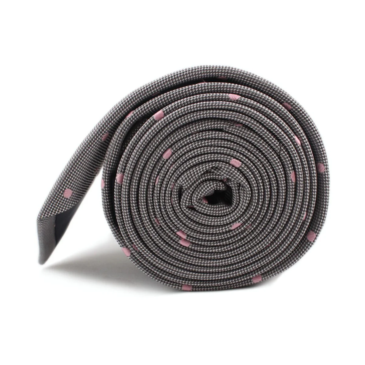 Grey with Baby Pink Polka Dots Skinny Tie - Image 3