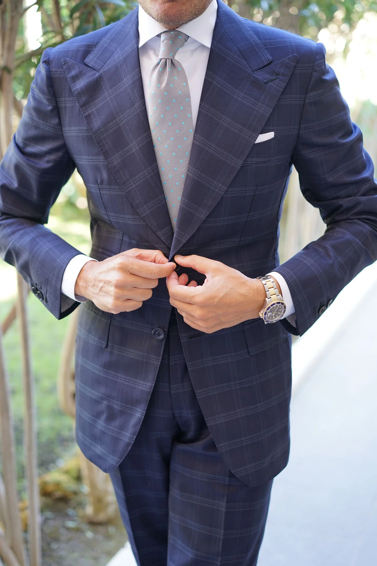 Grey with Mint Blue Polka Dots Necktie - Image 10