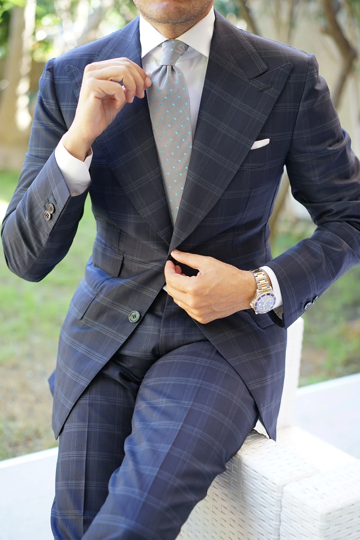 Grey with Mint Blue Polka Dots Necktie - Image 13