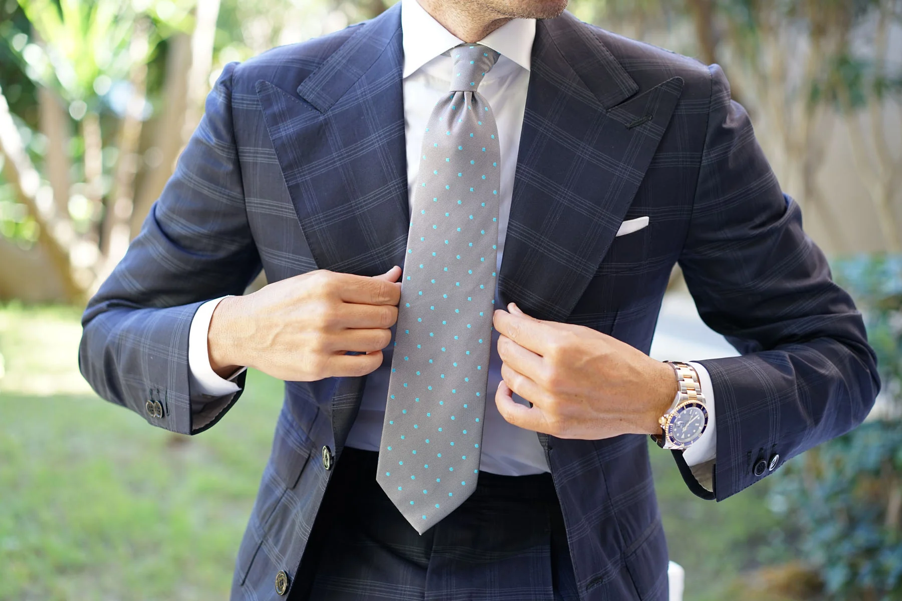Grey with Mint Blue Polka Dots Necktie - Image 14