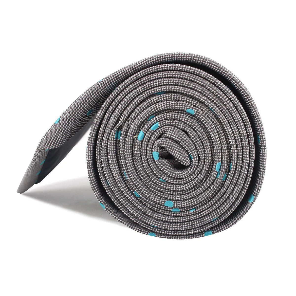 Grey with Mint Blue Polka Dots Necktie - Image 4