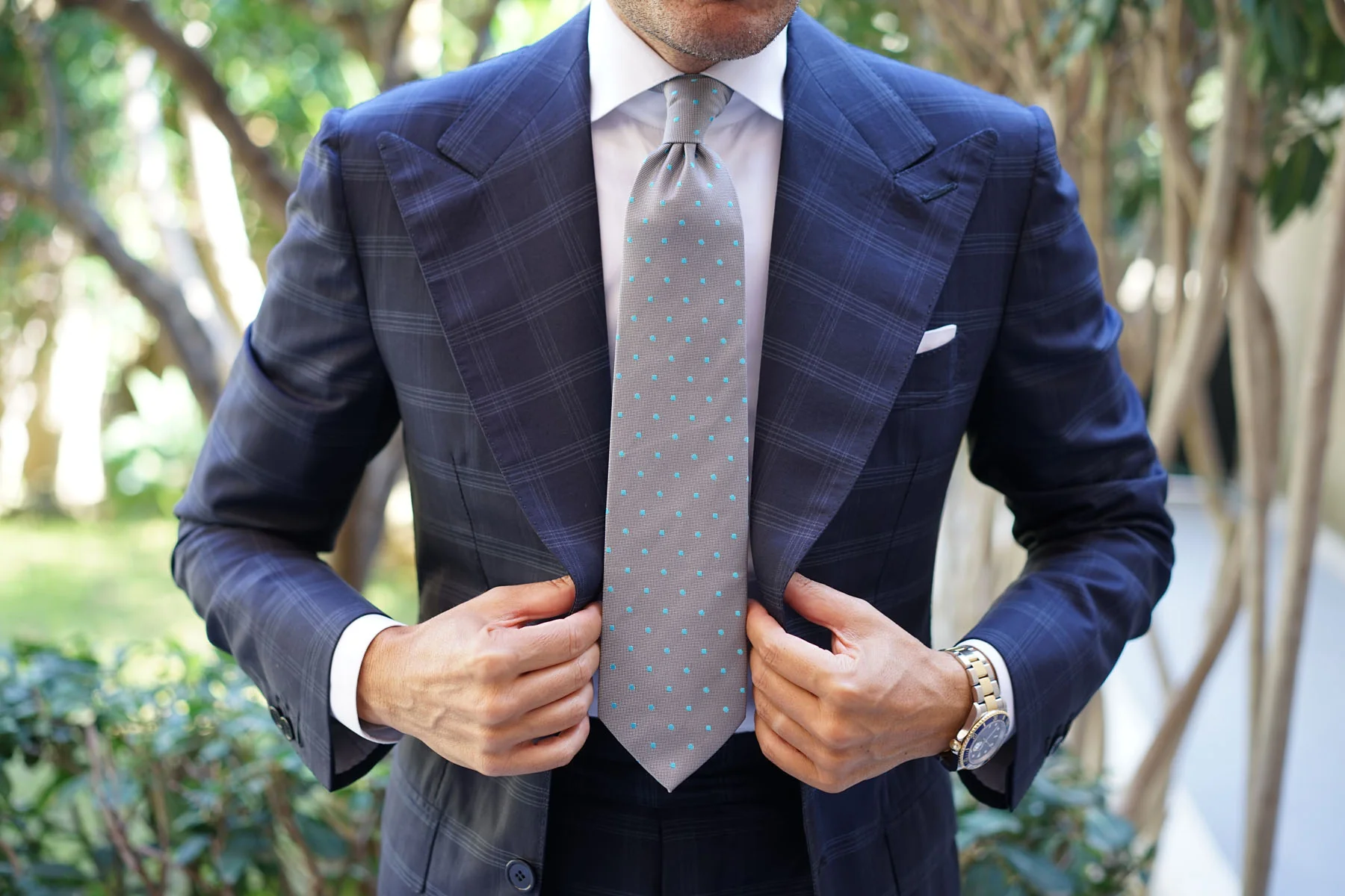 Grey with Mint Blue Polka Dots Necktie - Image 5