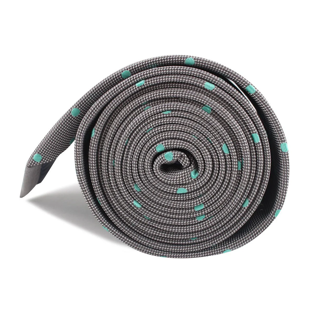 Grey with Mint Green Polka Dots Necktie - Image 4