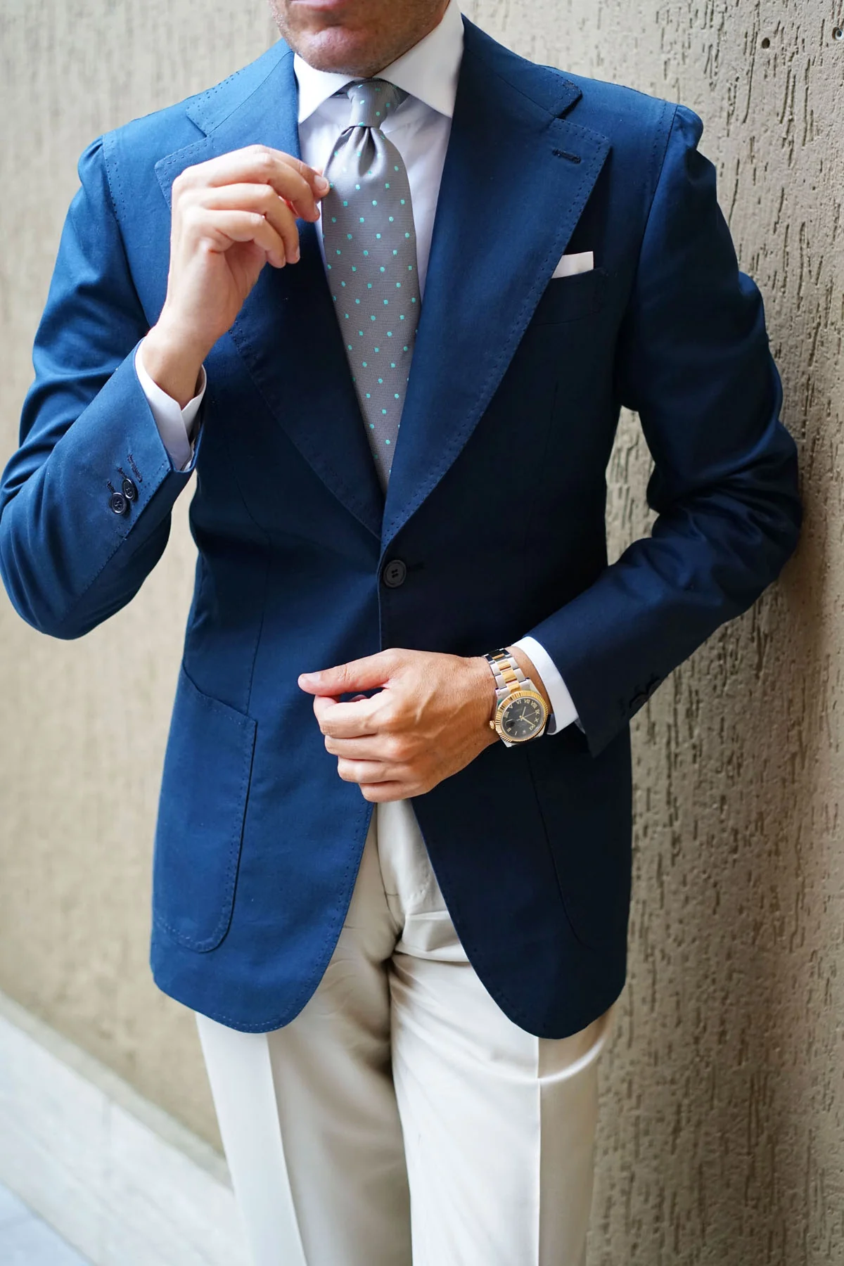Grey with Mint Green Polka Dots Necktie - Image 6