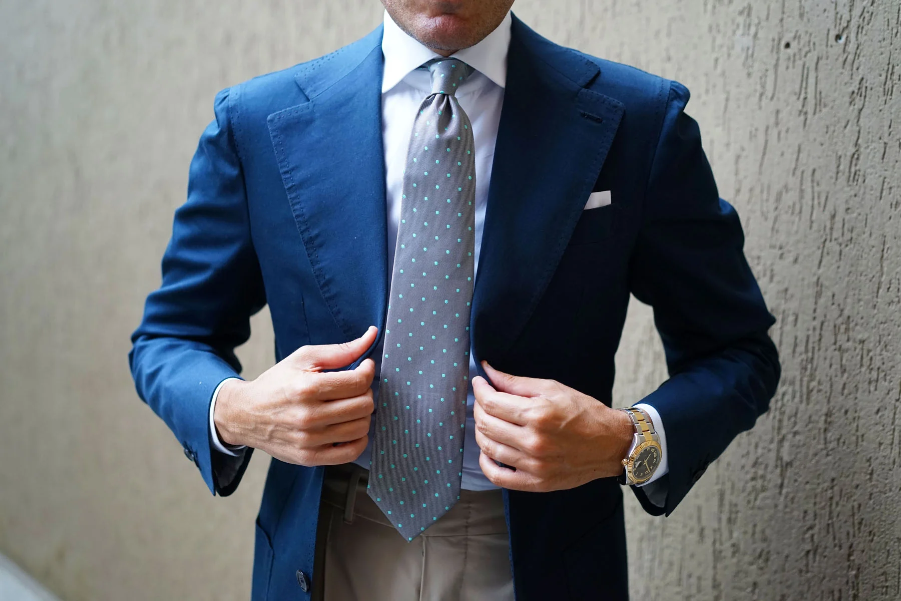 Grey with Mint Green Polka Dots Necktie - Image 7