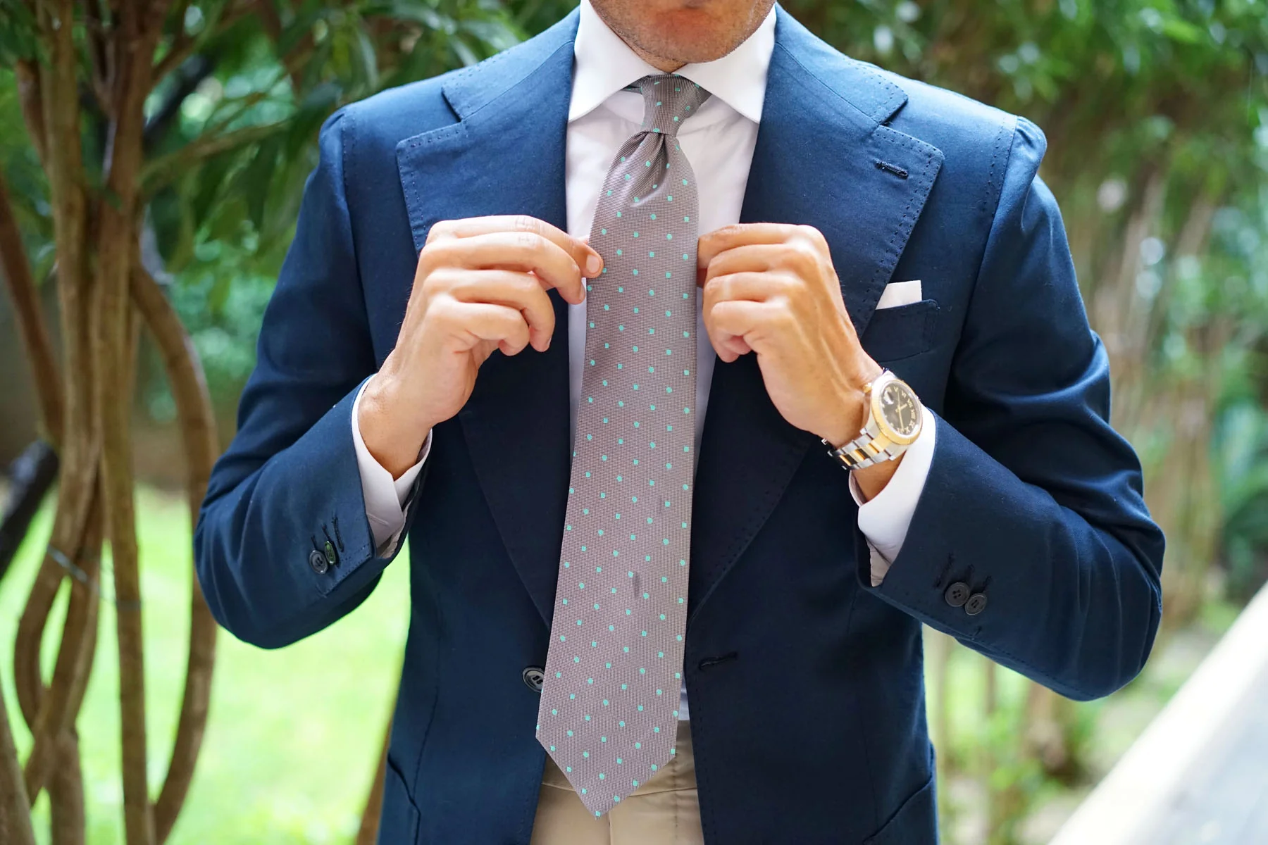 Grey with Mint Green Polka Dots Necktie - Image 8