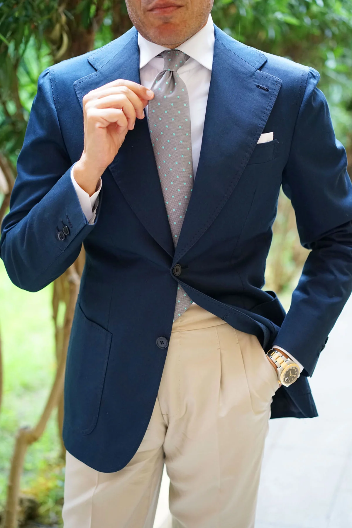 Grey with Mint Green Polka Dots Necktie - Image 9