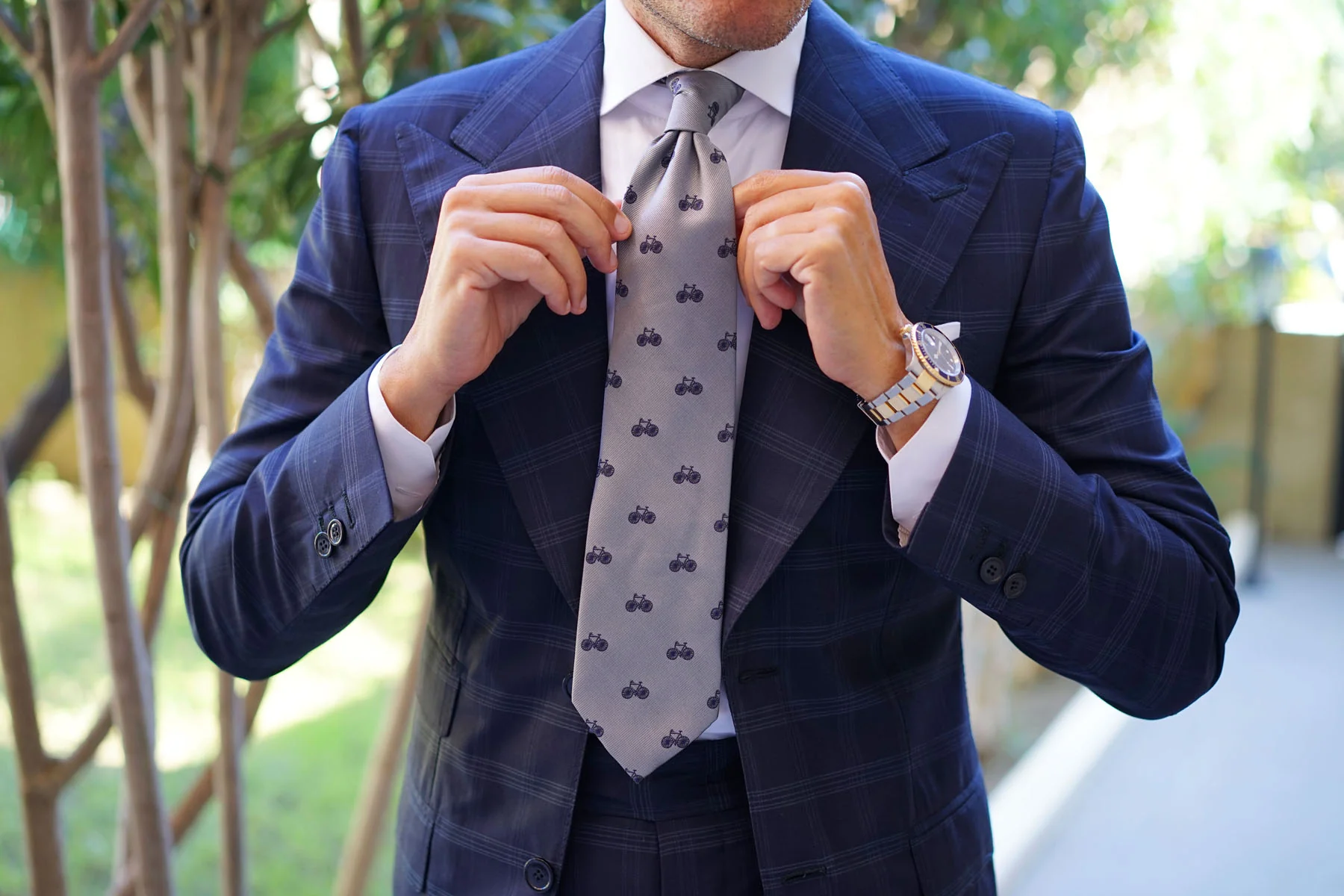 Grey with Navy Blue French Bicycle Necktie - Image 11