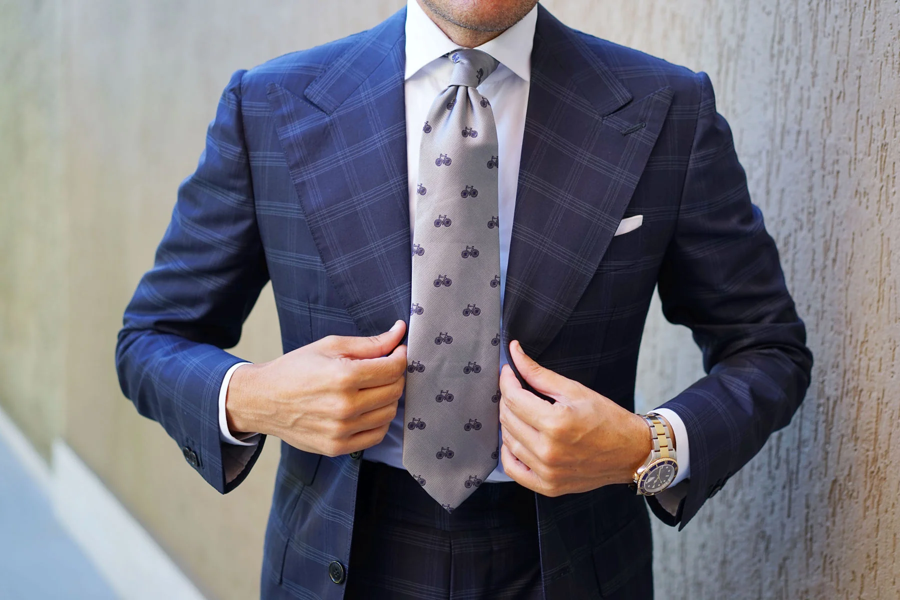 Grey with Navy Blue French Bicycle Necktie - Image 12