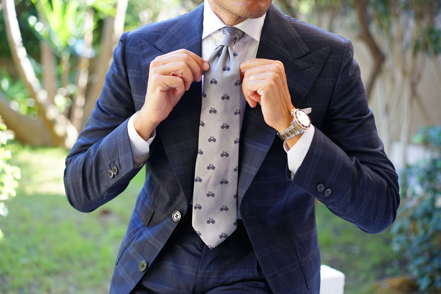 Grey with Navy Blue French Bicycle Necktie - Image 5