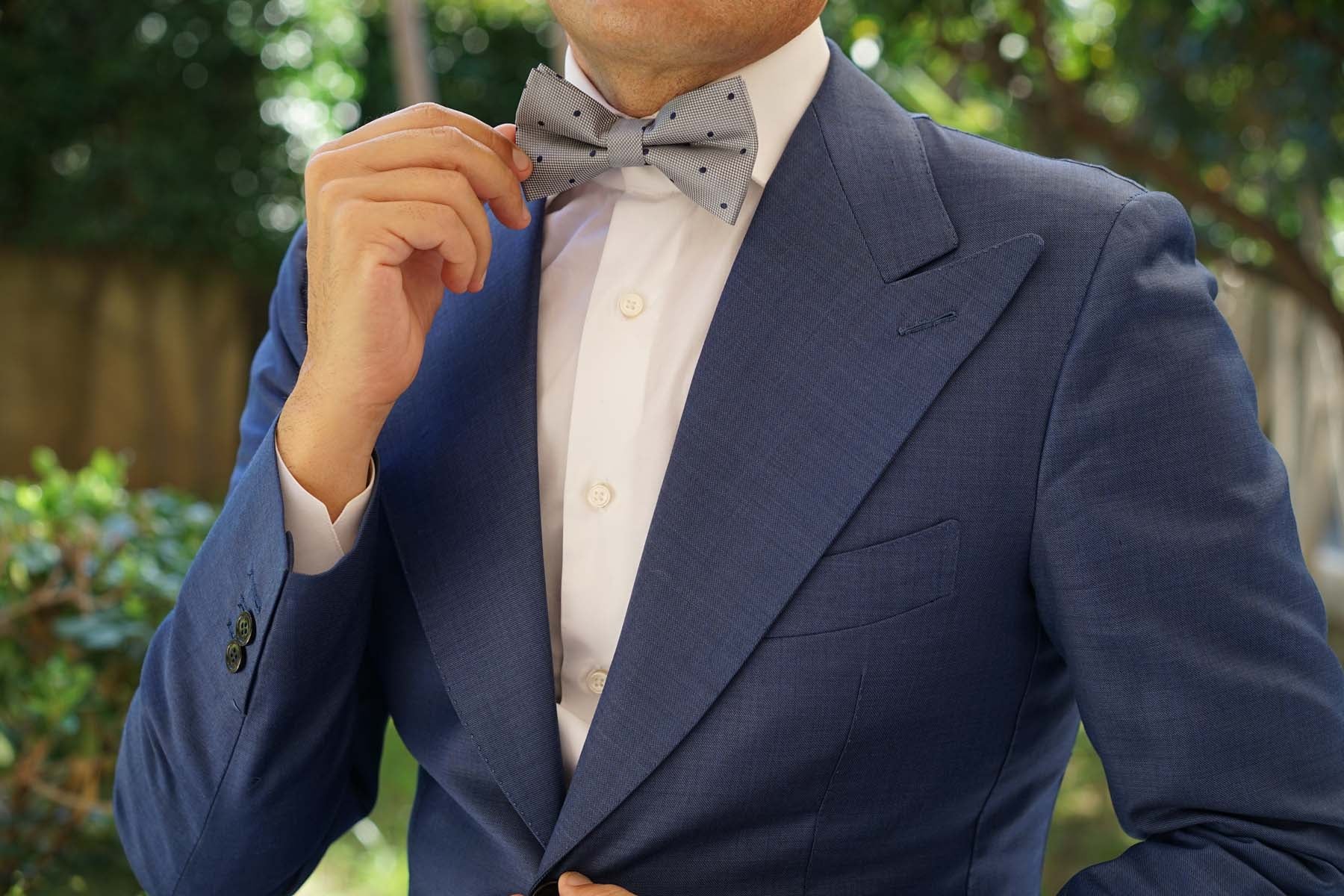 Grey with Navy Blue Polka Dots - Bow Tie - Image 3