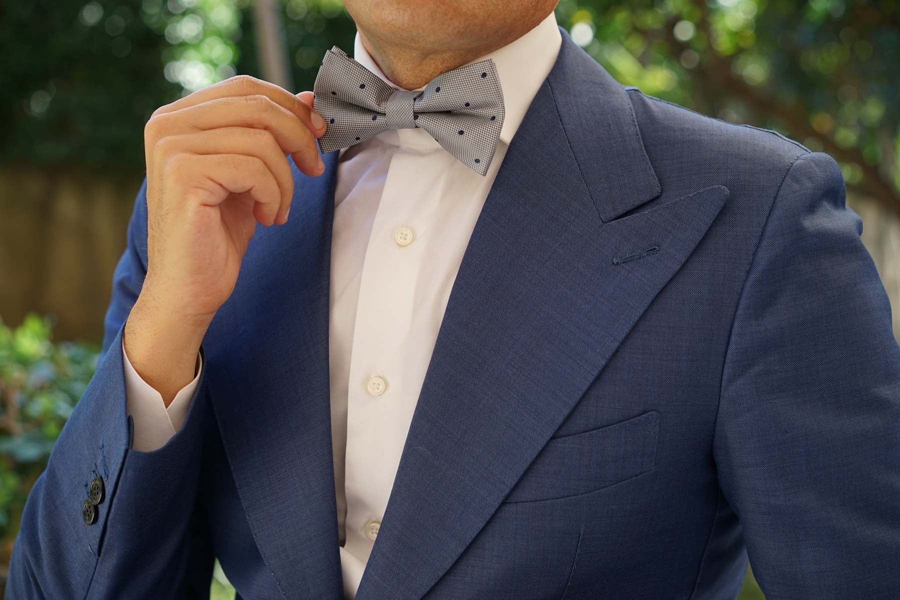 Grey with Navy Blue Polka Dots - Bow Tie - Image 5