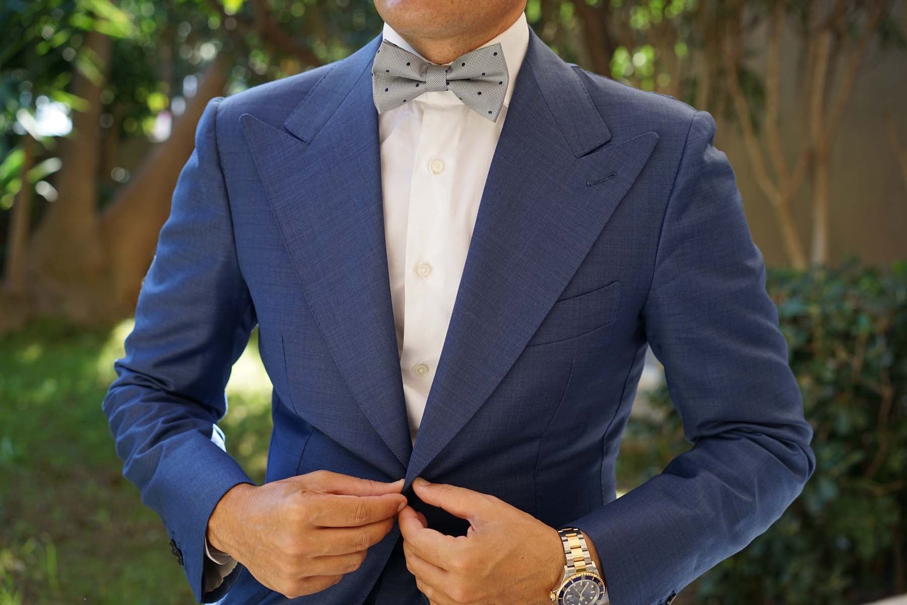 Grey with Navy Blue Polka Dots - Bow Tie - Image 6