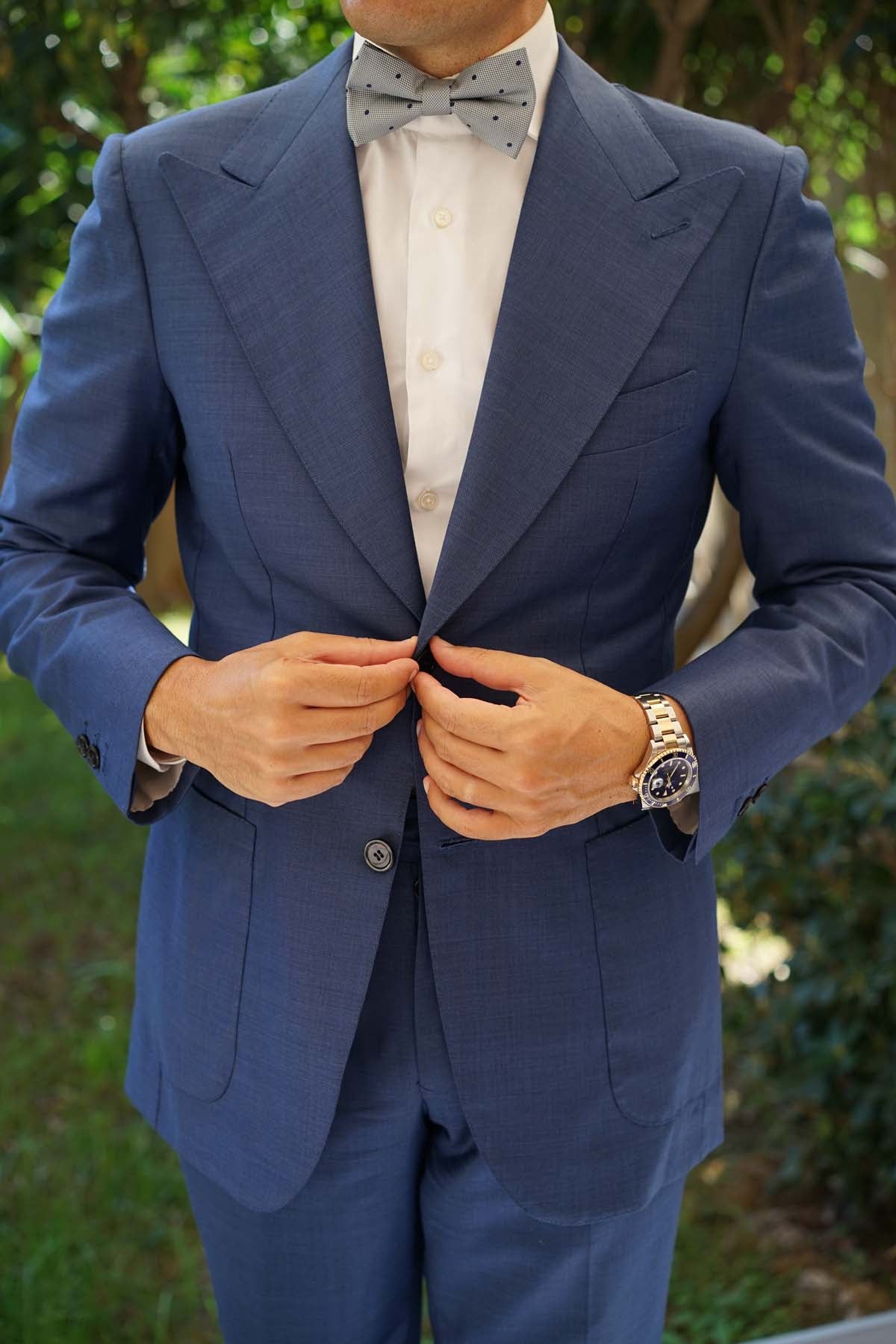 Grey with Navy Blue Polka Dots - Bow Tie - Image 7