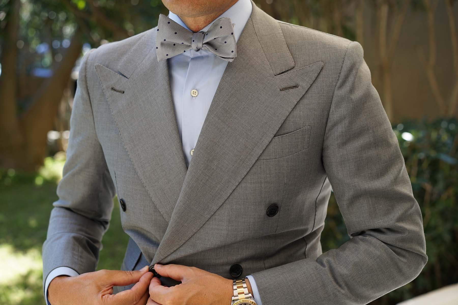 Grey with Navy Blue Polka Dots - Bow Tie (Untied) - Image 4