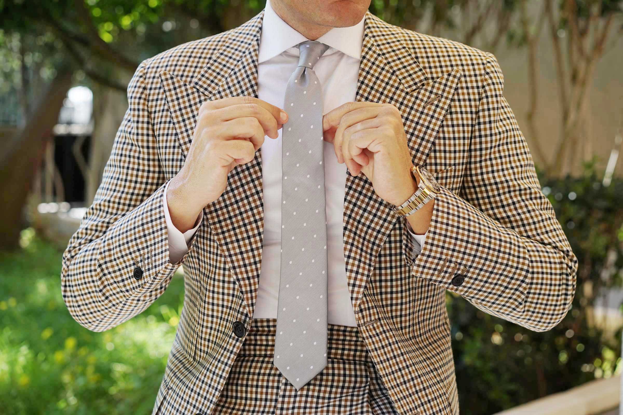 Grey with White Polka Dots - Skinny Tie - Image 5