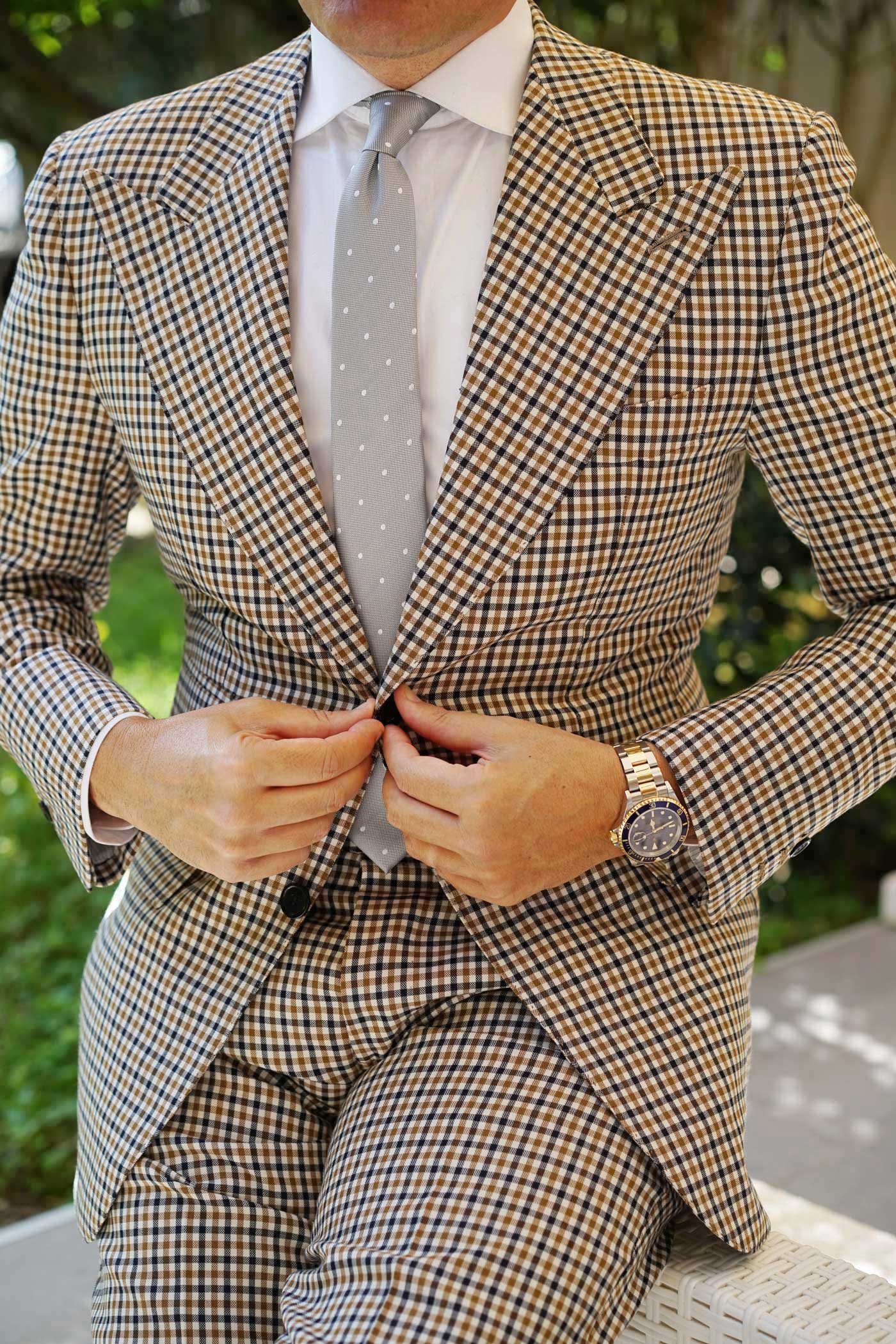 Grey with White Polka Dots - Skinny Tie - Image 6