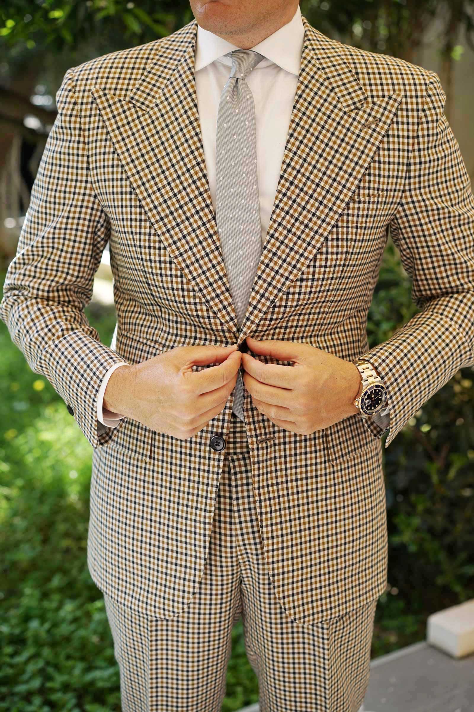 Grey with White Polka Dots - Skinny Tie - Image 7