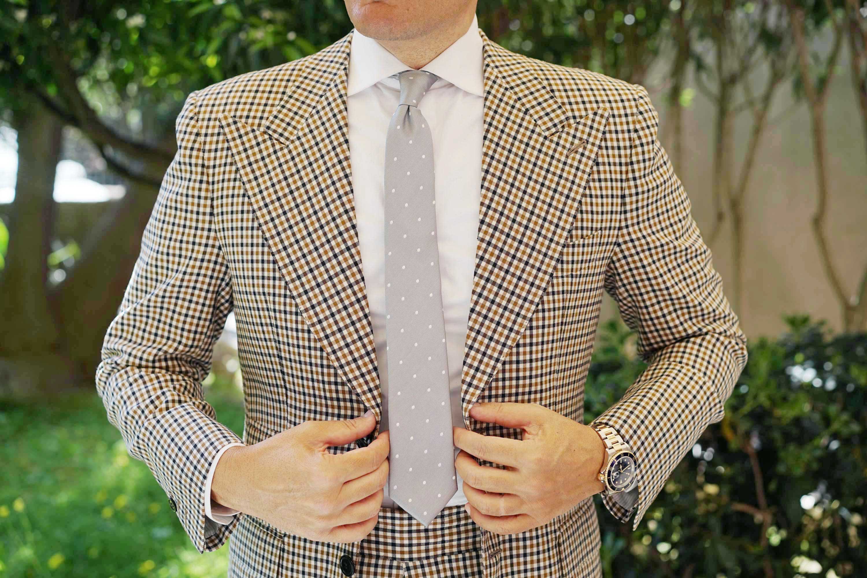 Grey with White Polka Dots - Skinny Tie - Image 8