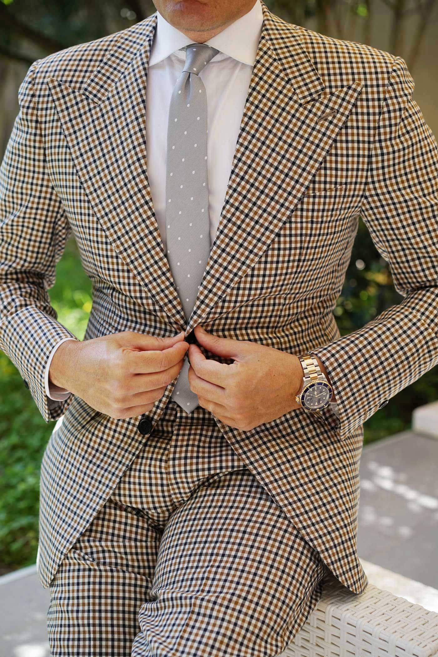 Grey with White Polka Dots - Skinny Tie - Image 9