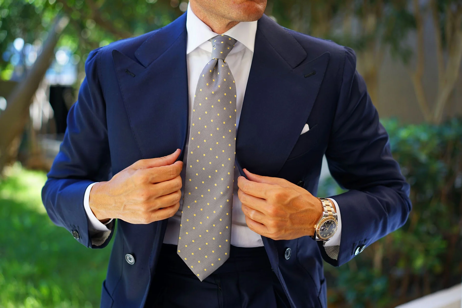 Grey with Yellow Polka Dots Necktie - Image 5