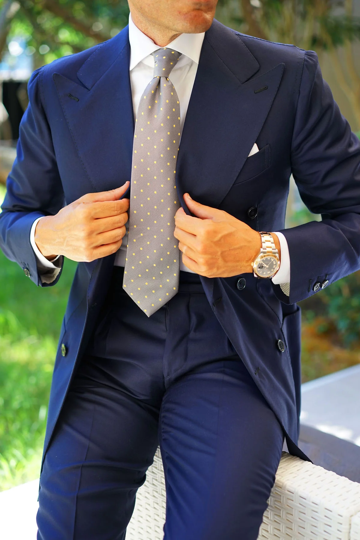 Grey with Yellow Polka Dots Necktie - Image 7