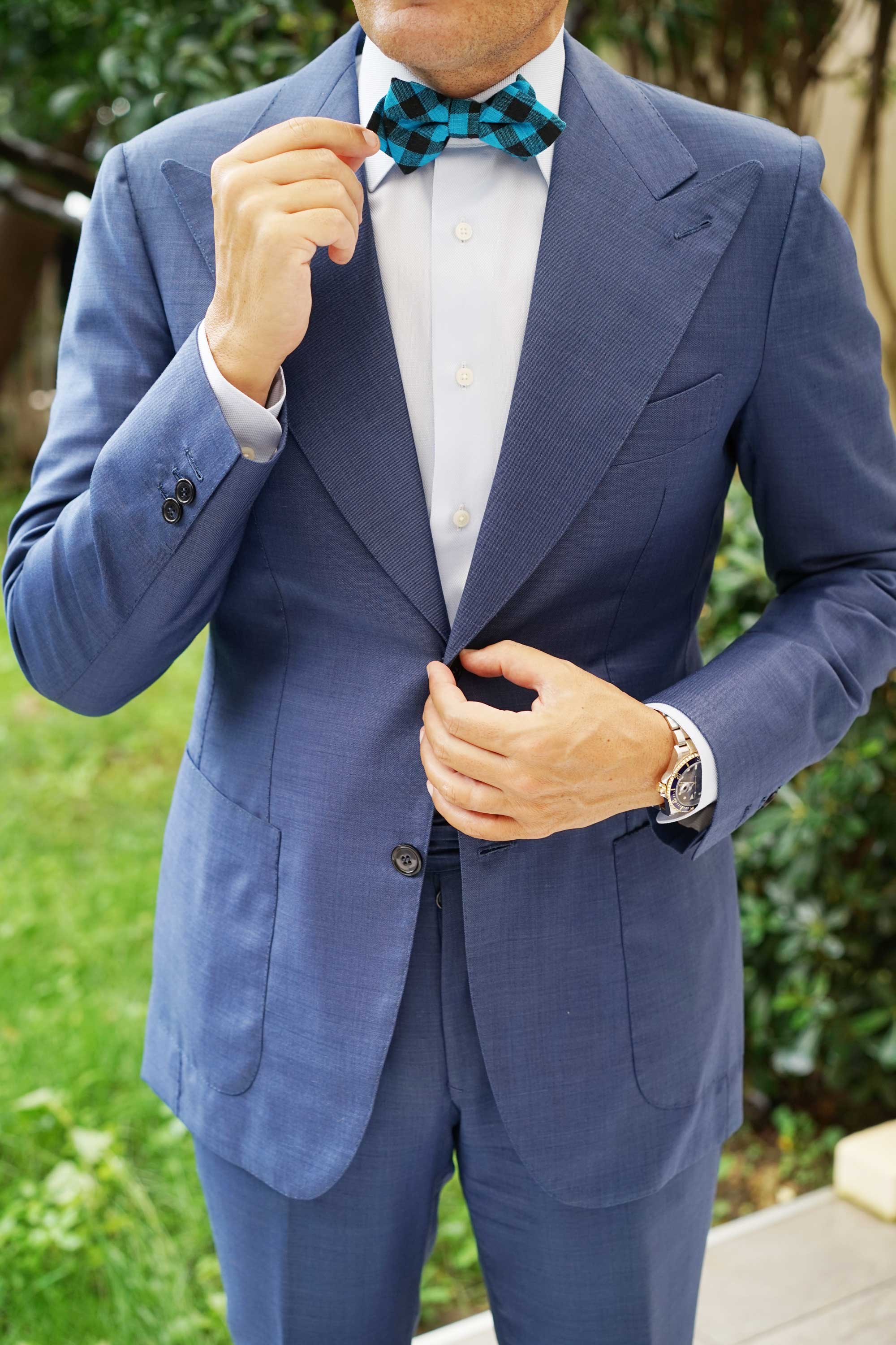 Grim Blue Gingham Diamond Bow Tie - Image 5