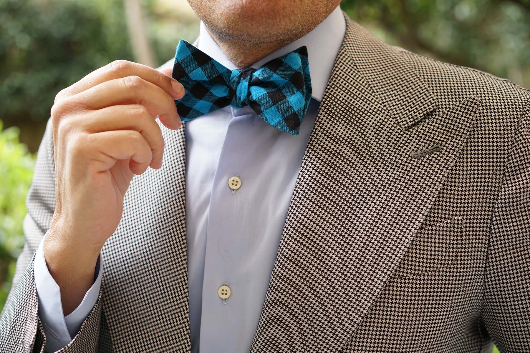 Grim Blue Gingham Self Bow Tie - Image 7