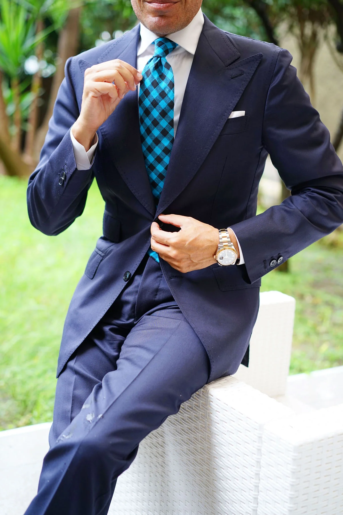 Grim Blue Gingham Tie - Image 5