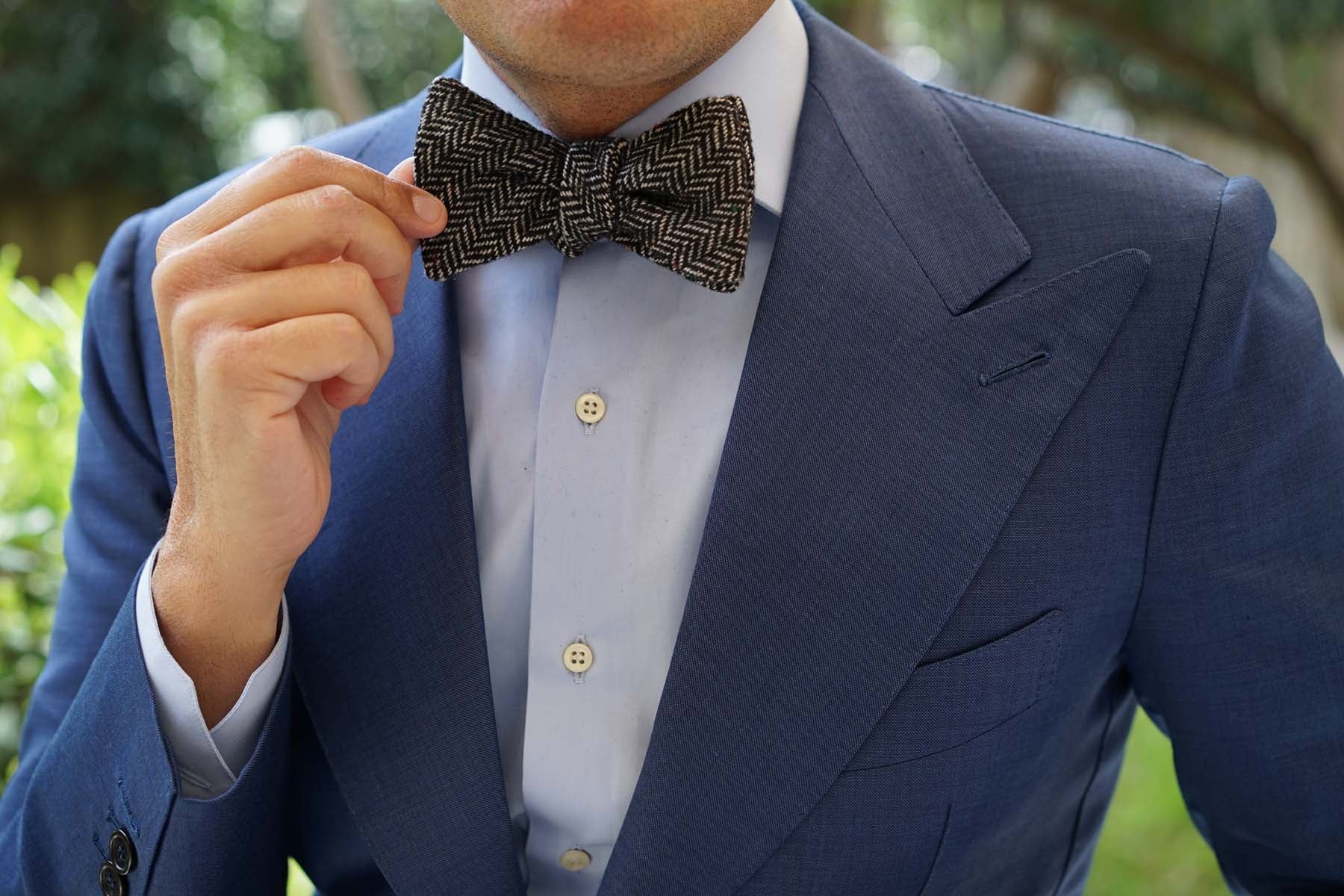Herringbone Raven Black Wool Self Bow Tie - Image 7