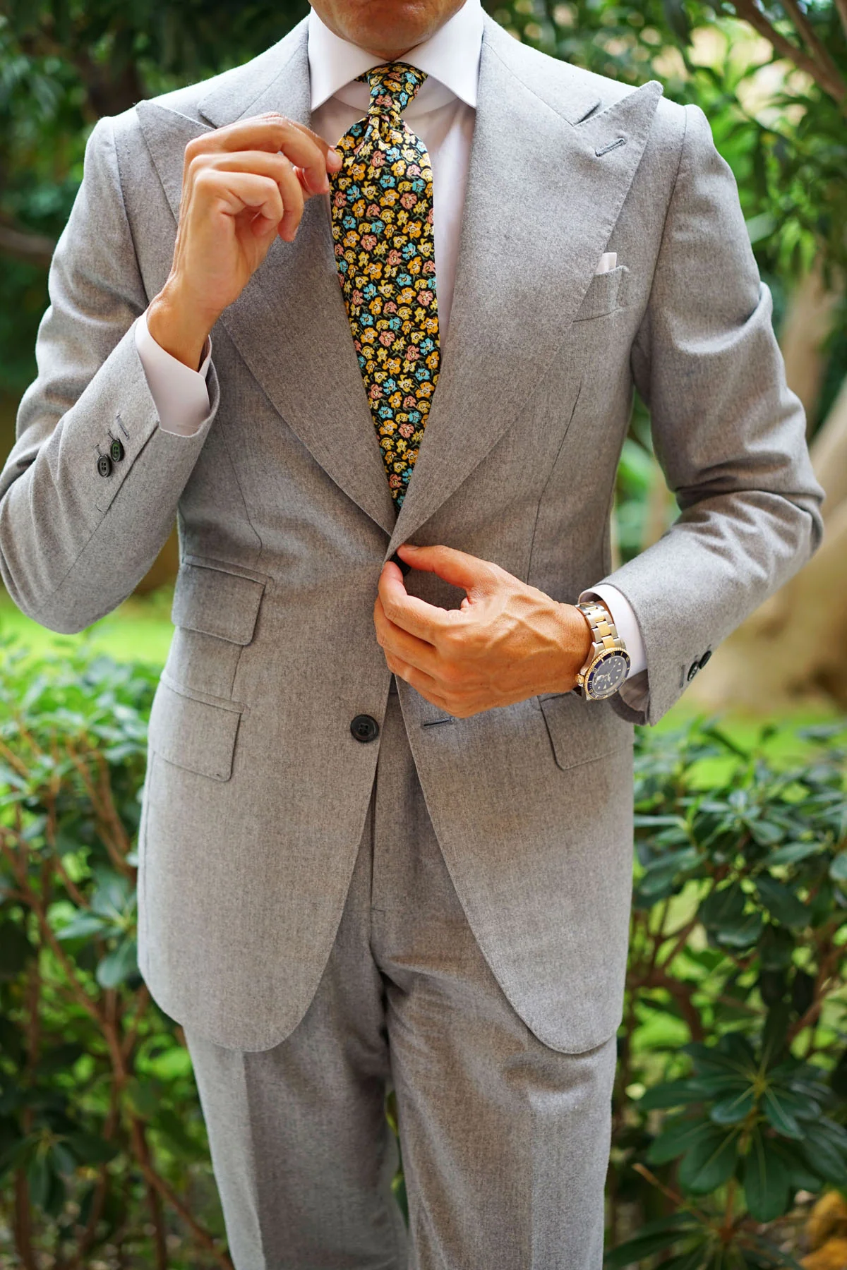 Huelva Yellow Floral Necktie - Image 10