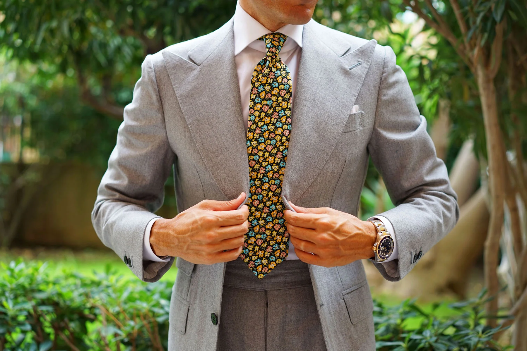 Huelva Yellow Floral Necktie - Image 11