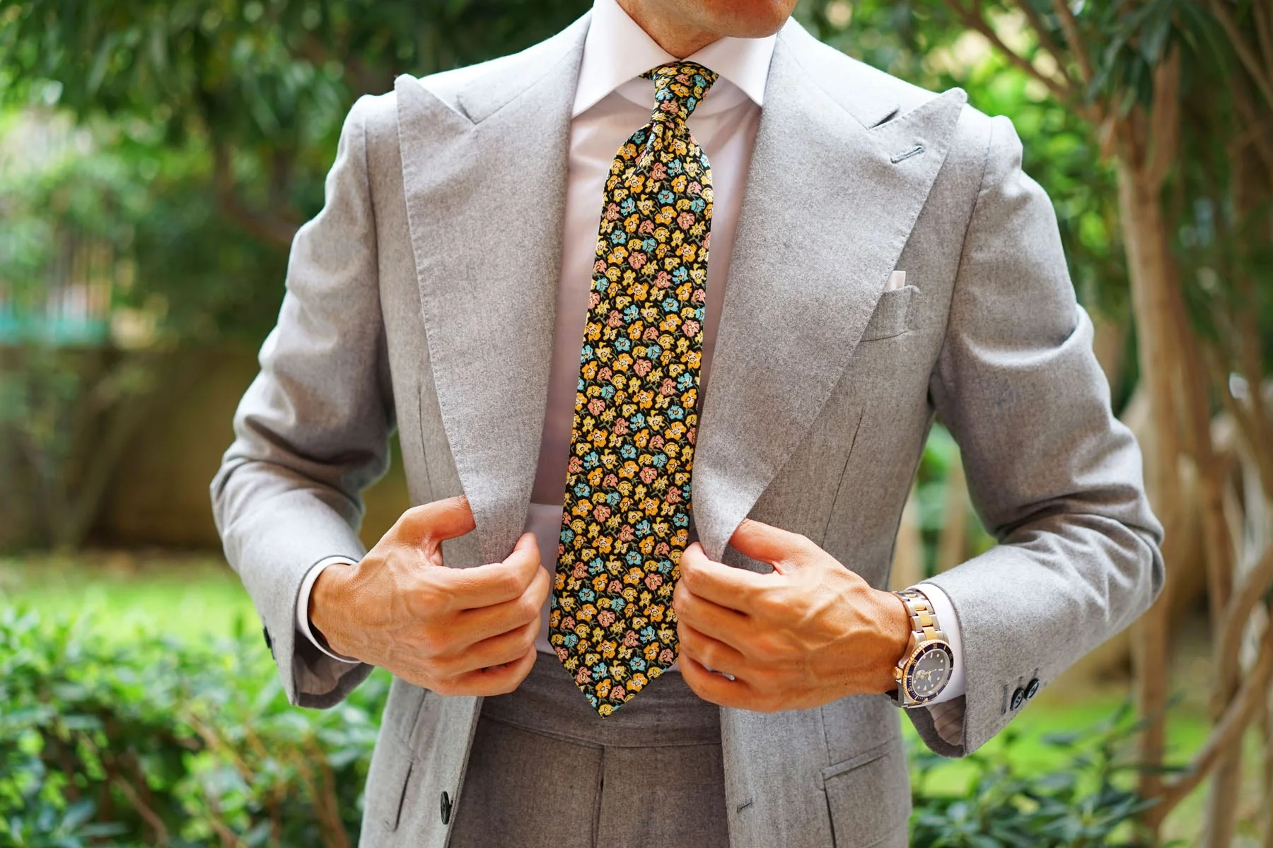 Huelva Yellow Floral Necktie - Image 6