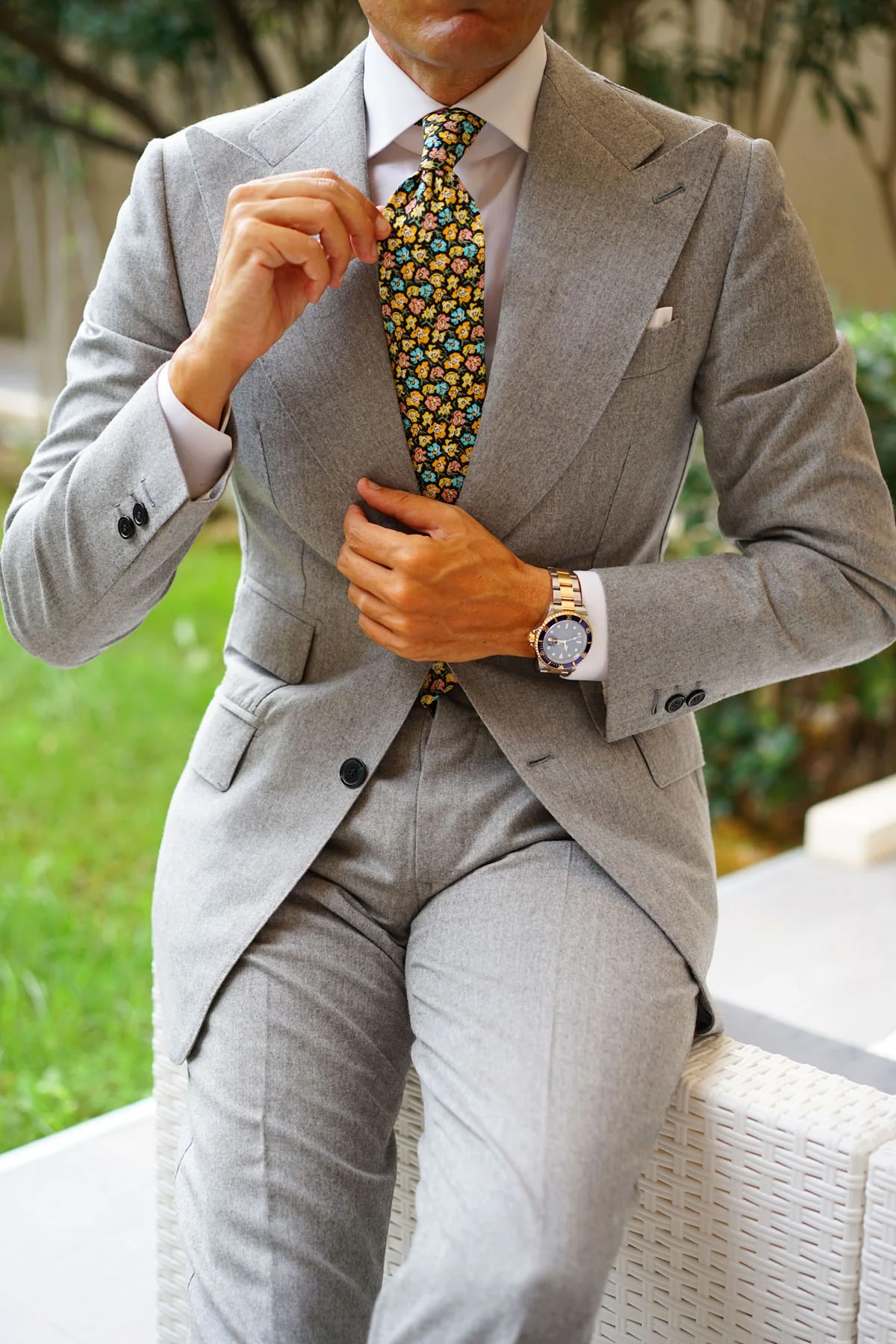 Huelva Yellow Floral Necktie - Image 8