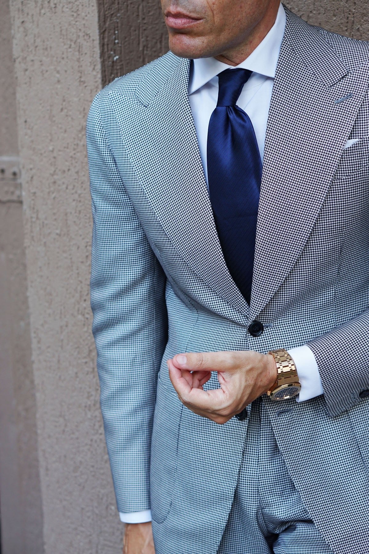Indigo Blue Herringbone Necktie - Image 8