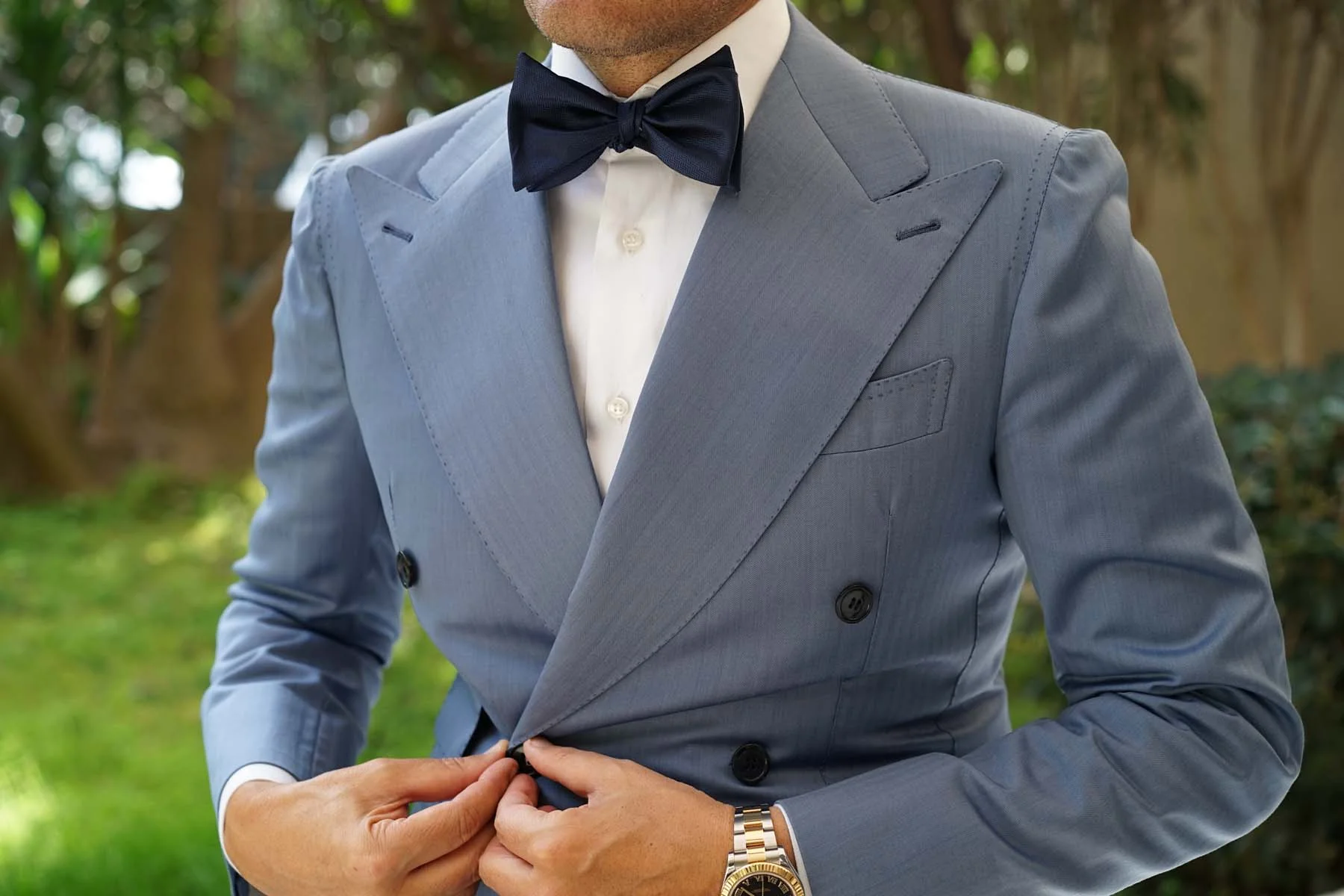Indigo Blue Herringbone Self Bow Tie - Image 14