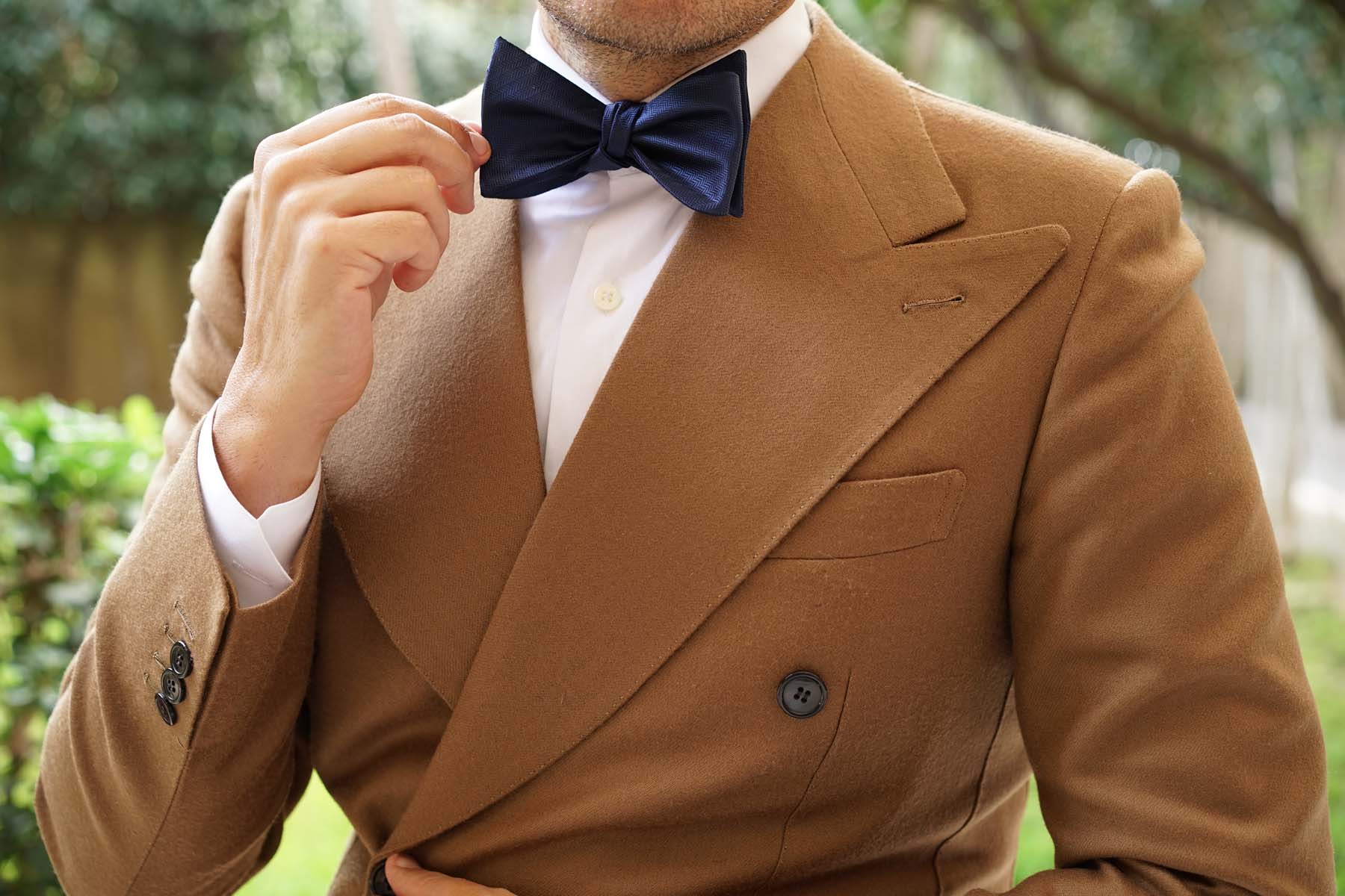 Indigo Blue Herringbone Self Bow Tie - Image 4