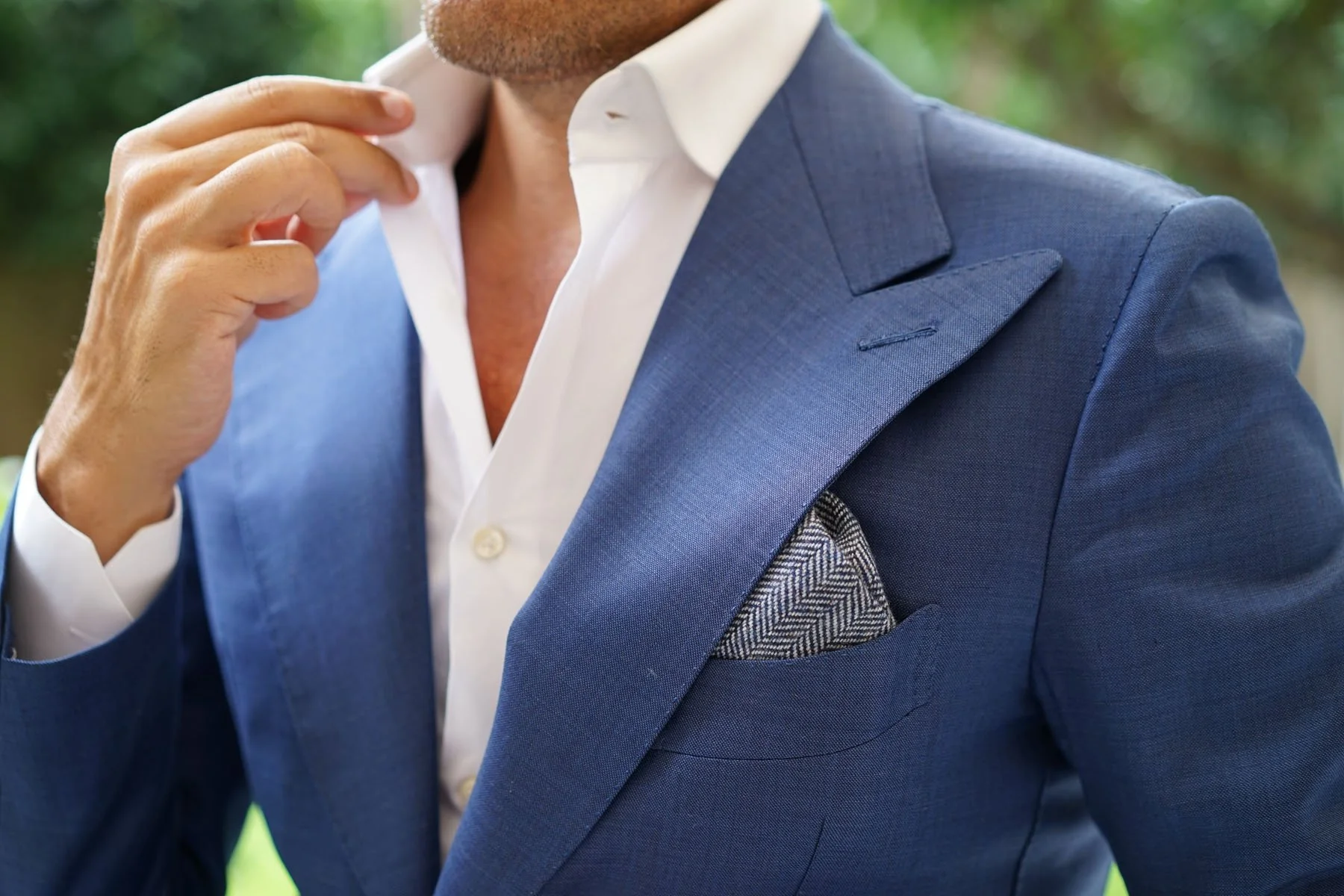 Irish Herringbone Blue Wool Pocket Square - Image 8