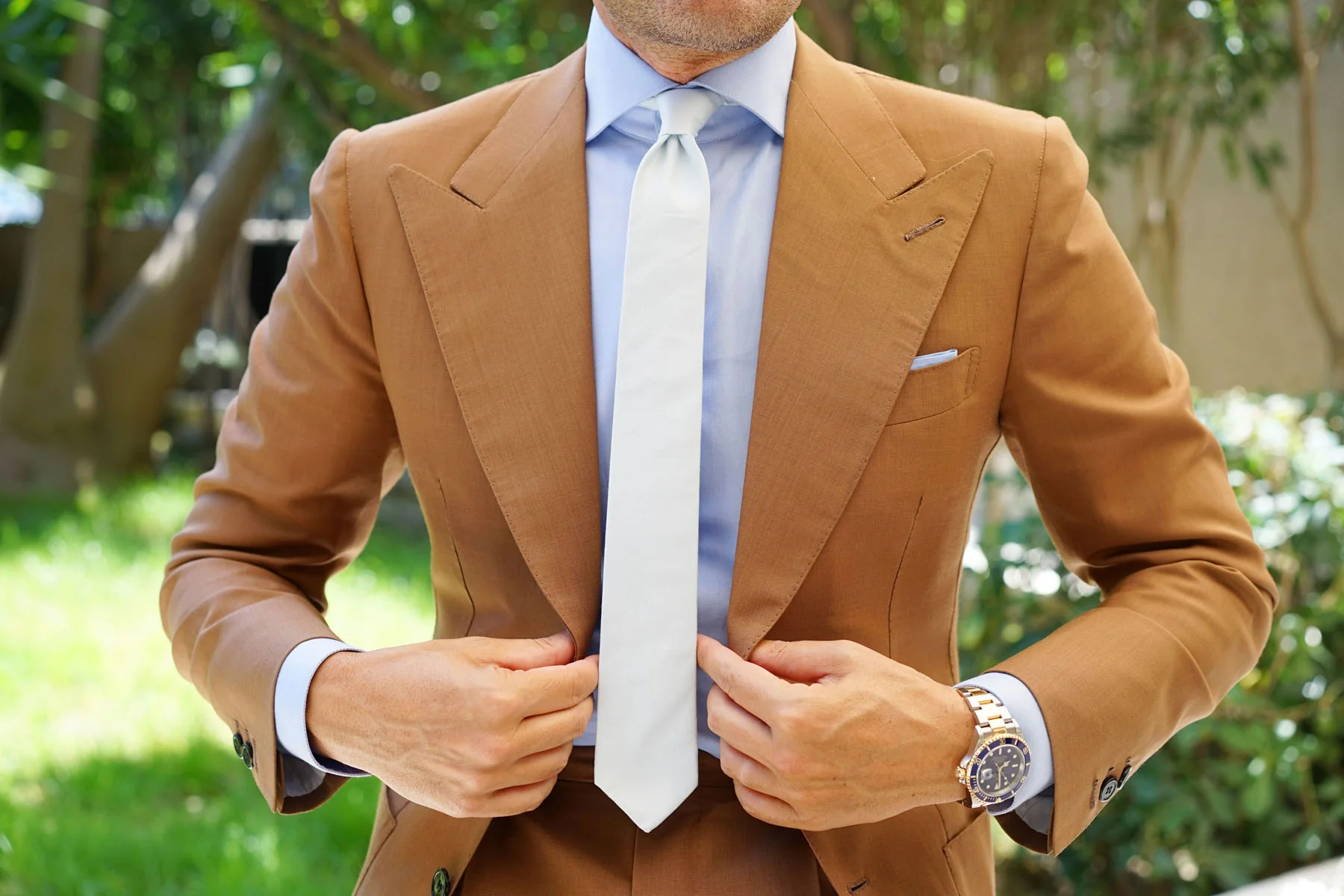 Ivory Satin Skinny Tie - Image 5