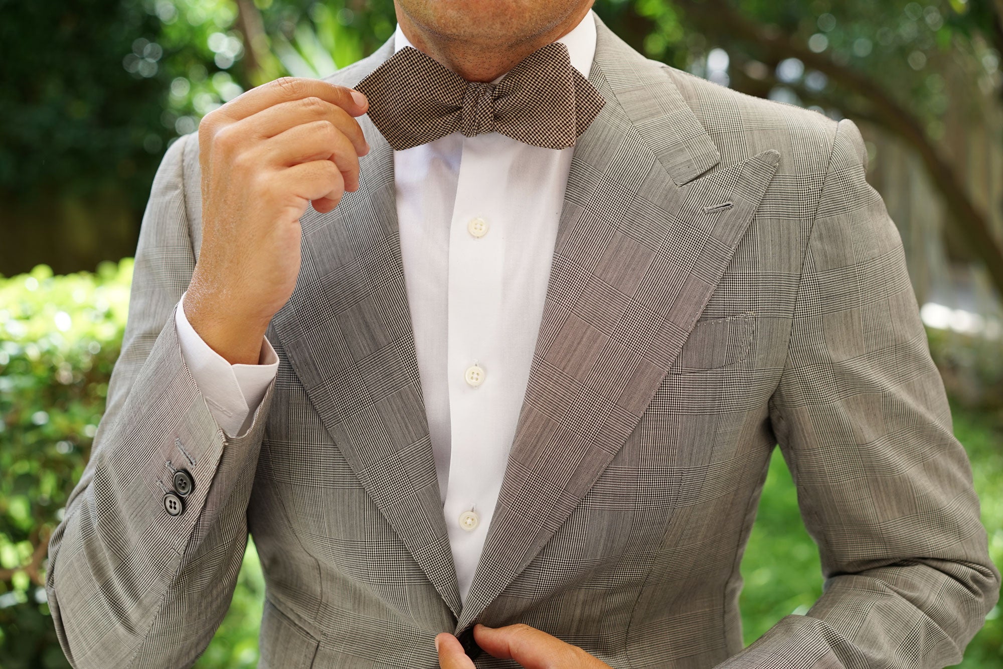 Khaki Black Houndstooth Blend Diamond Self Bow Tie - Image 6