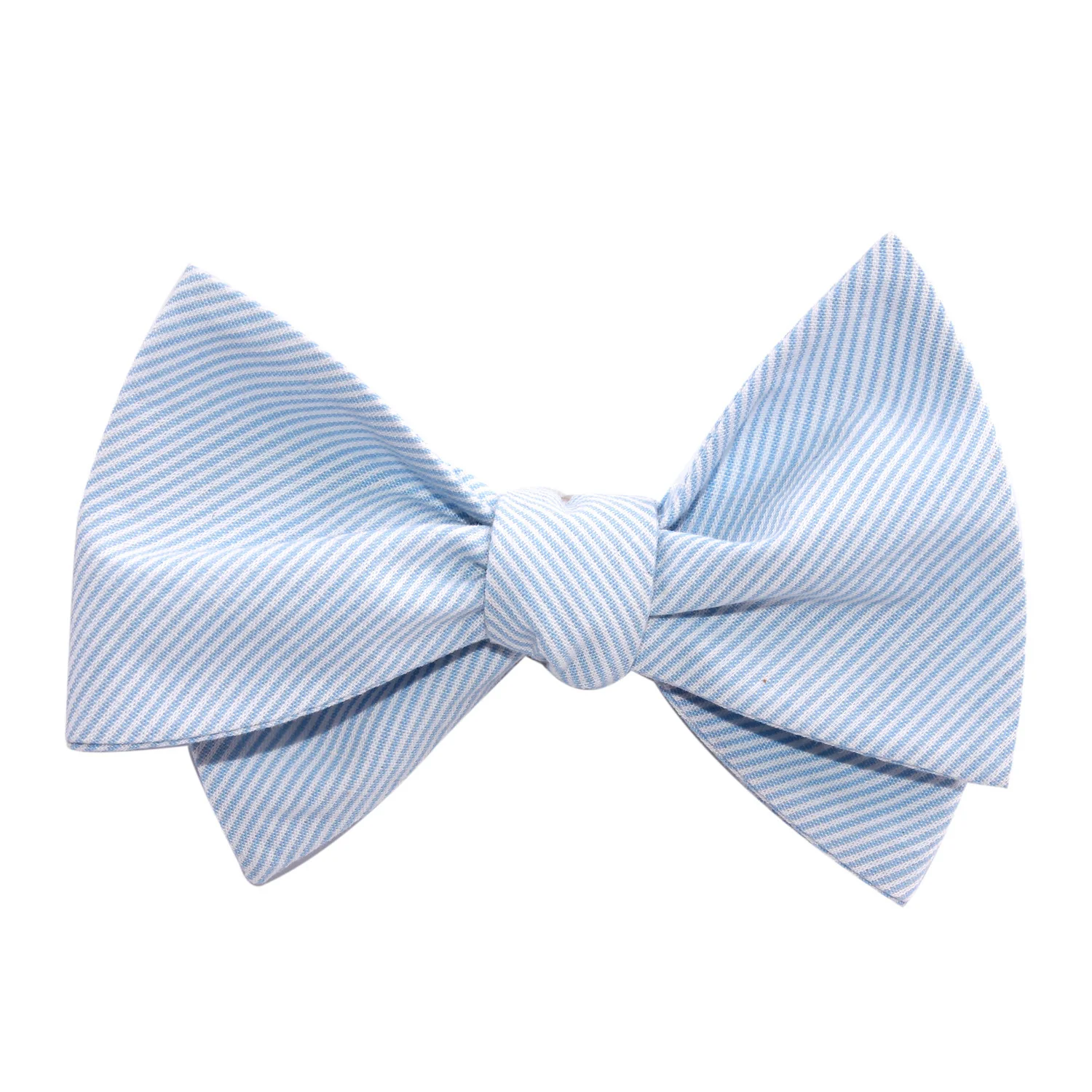Light Blue and White Pinstripes Cotton Self Tie Bow Tie - Image 4